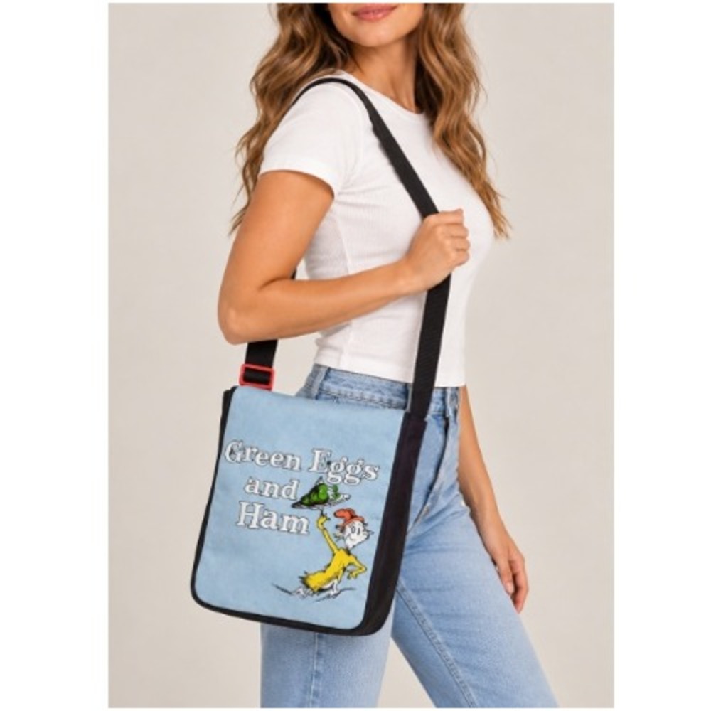 Dr Seuss Green Eggs and Ham Doe Sam I Am Blue Black Crossbody Messenger Handbag